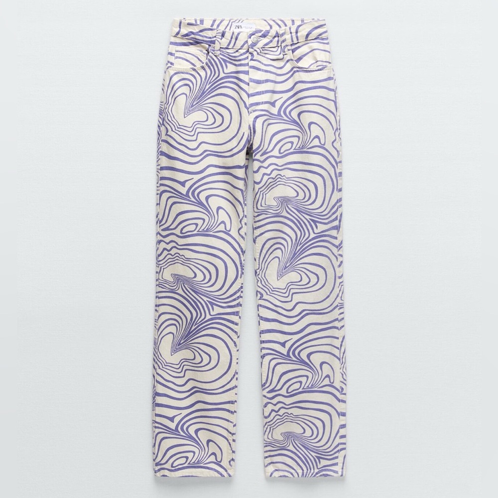 Zara NWOT Cream and Lavender Patterned Jeans